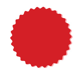 Red wavy badge seal shape. Round promotional sticker design. Sale discount label icon. Bold marketing highlight graphic. Advertising and branding use