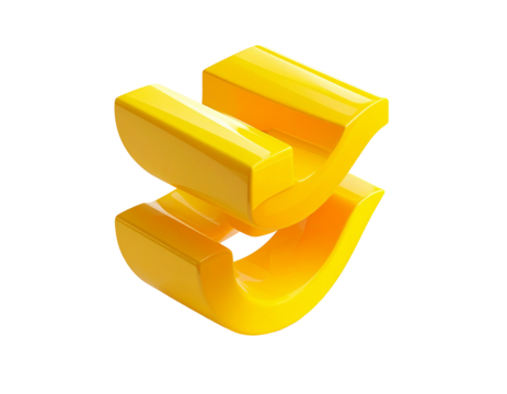 Shiny, abstract, yellow, three-dimensional geometric shape against black - Powered by Adobe