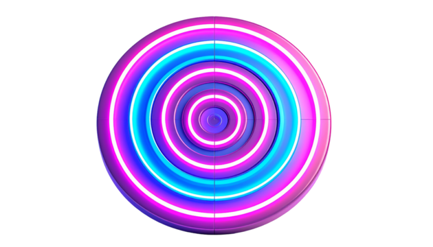 Vibrant neon rings emit colorful light against a stark black background - Powered by Adobe