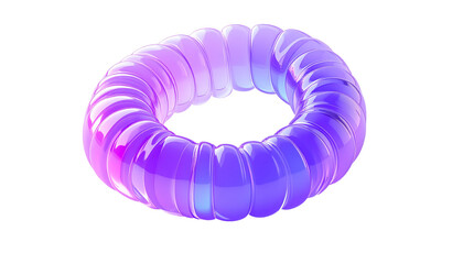 Rendered, translucent, torus shape in gradient purple and blue, on black