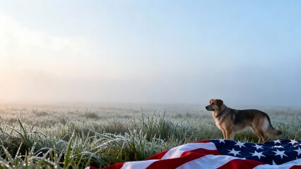 Atmospheric Memorial Day background with peaceful dog composition and understated luxury tone