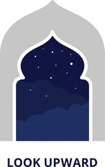 Obraz premium Ramadan Night Sky Illustration with Islamic Arch Window and Stars, Inspirational Spiritual Design