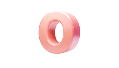 Isolated 3D render of a pink, glossy letter "O" against black