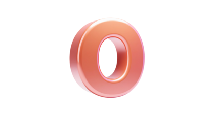Glossy, three-dimensional letter "O" in gradient peach against black