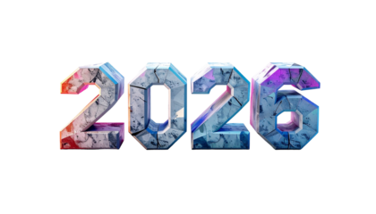 Digitally rendered year 2026, fractured stone texture, glowing edges