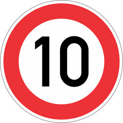 A red and white speed limit sign with the number 10 on it © Ideogram
