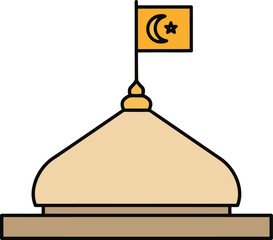Minimalist Mosque Dome with Crescent Moon Flag Icon for Ramadan and Islamic Festivities