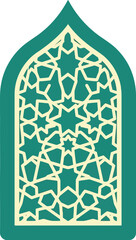 Ramadan Islamic Geometric Window Arch with Traditional Arabesque Pattern for Festive Decor