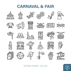 Carnival and Fair Outline Icon Set