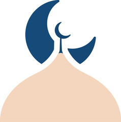 Minimalist Ramadan Mosque Dome with Crescent Moon Icon &ndash; Islamic Holiday Vector Illustration