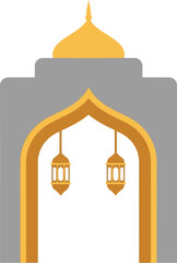 Elegant Ramadan Mosque Arch with Hanging Lanterns &ndash; Islamic Festive Vector Illustration for Eid and Ramadan Kareem