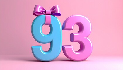 Number 93 wrapped with a festive ribbon. Image for birthday or anniversary party