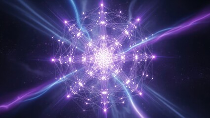 Electric Blue and Purple Animated Spiral Chemical Structure in Space Nebula Digital Art