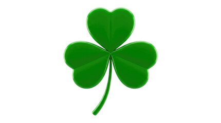 Fototapeta premium Happy st patricks day green three leaf clover shamrock with stem, vibrant color, simple design, festive symbol, lucky isolated on white