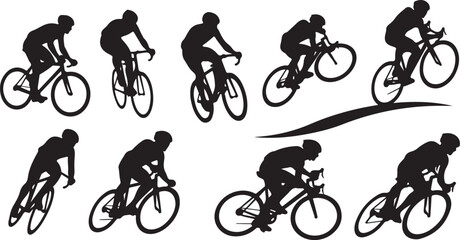 Obraz premium Cycling Silhouettes in Various Dynamic Motion Postures