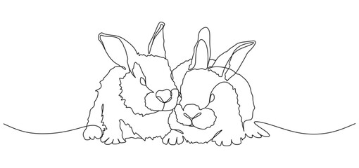 vector line art design of two rabbits for easter day