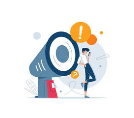 Social media,Characters integrating with social media platform. Followers leaving reaction on posts, giving feedback, likes and writing comments