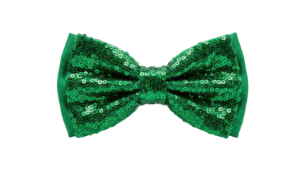 Happy st patricks day close up of a shiny green bow tie with a pattern on a white background festive celebration item product shot isolated