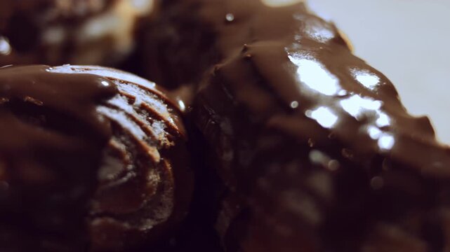 Chocolate eclairs French dessert, close up