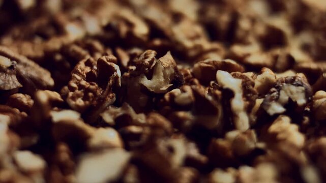 Close up view of a large quantity of walnut kernels
