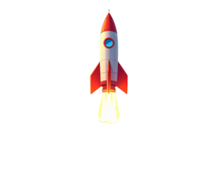 Cartoon rocket launching on transparent background