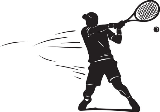 Tennis player in action hitting a ball hard