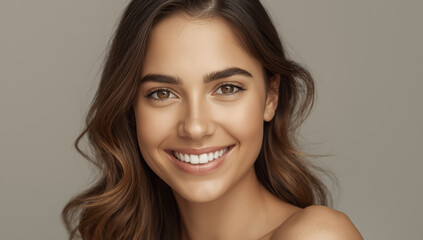 Naklejka premium Young woman with warm smile and soft lighting