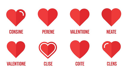 Collection of red heart icons with different designs and labels.