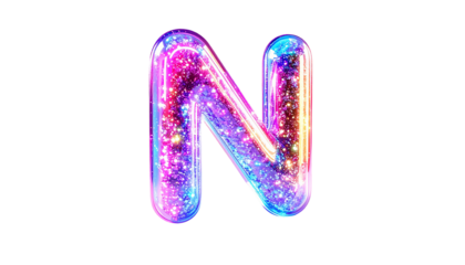 Illuminated uppercase letter "N" filled with starry, vibrant cosmic textures