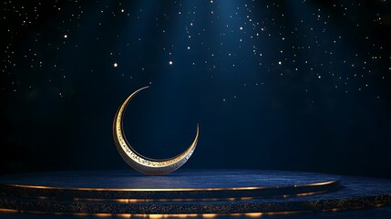 Illuminated crescent moon under starlit night sky