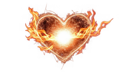 Fiery heart illustration isolated on transparent background