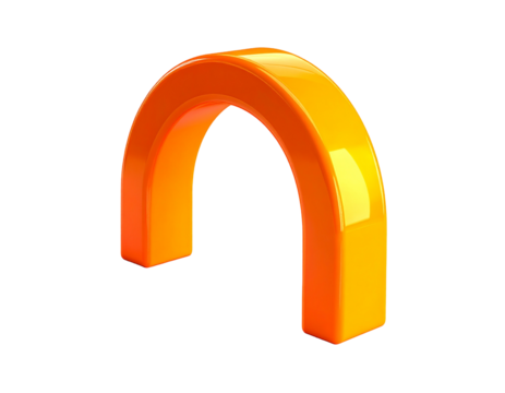 A glossy, orange-yellow arch shape isolated on a black background - Powered by Adobe