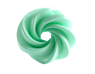 Abstract teal swirl with glossy finish, isolated against black