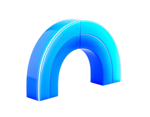 A semi-circular, layered, glowing blue arch against a stark black background