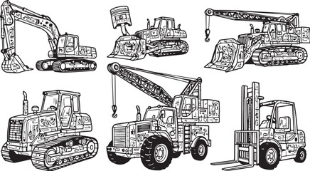 Fototapeta premium Heavy machinery and construction equipment illustrations