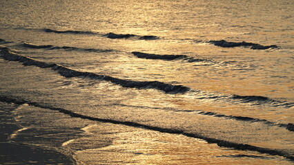 Golden Sea Waves Shoreline Minimal Seascape Perspective Warm Light. Side Angle Natural Texture