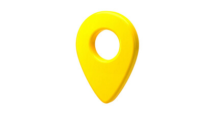 Bright, three-dimensional yellow location pin with a dark center on black