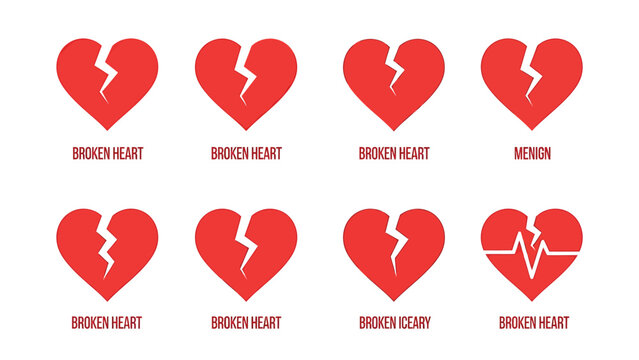 Collection of red heart icons with various designs and emotions.