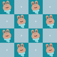 cute cartoon bunny with winter element drawing in patchwork style wallpaper