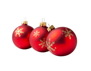 Elegant red christmas ornaments with gold snowflakes on white background