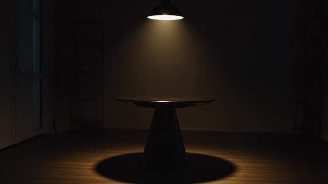 Dramatic spotlight on a modern table in a dark room