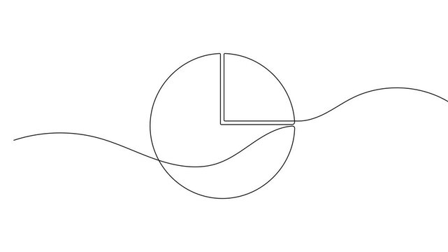 Business pie chart icon continuous one line drawing on white background minimalist achievement analytics symbol 4k animation video