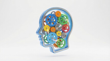 Creative thinking head with colorful gears technology icon isolated