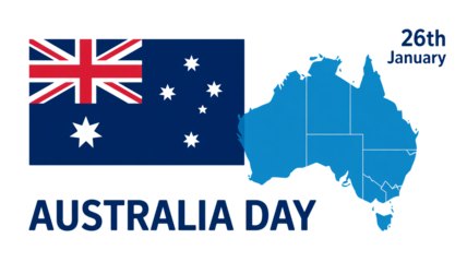 Australia Day Celebration with Australian Flag and Map in Blue Tone on White Background for National Holiday