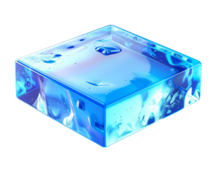A translucent, square, glowing, blue substance on a black background