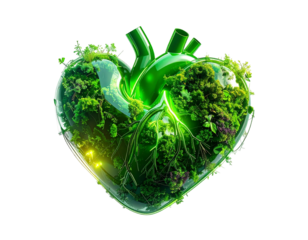 Green heart with foliage, representing nature and vitality