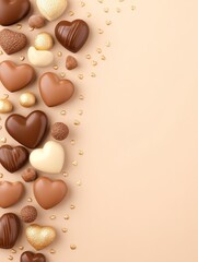 Obraz premium Valentine's day celebration with assorted chocolate hearts soft background product photography sweetness close-up view