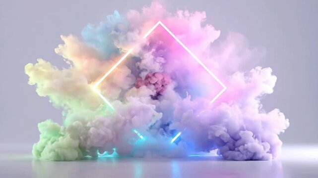Colorful smoke explosion with a glowing square frame, creating a vibrant and dynamic effect.