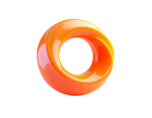 Rendered, glossy orange abstract torus shape against a black backdrop
