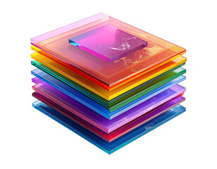 Layered cube showcasing a spectrum of colors and transparent texture